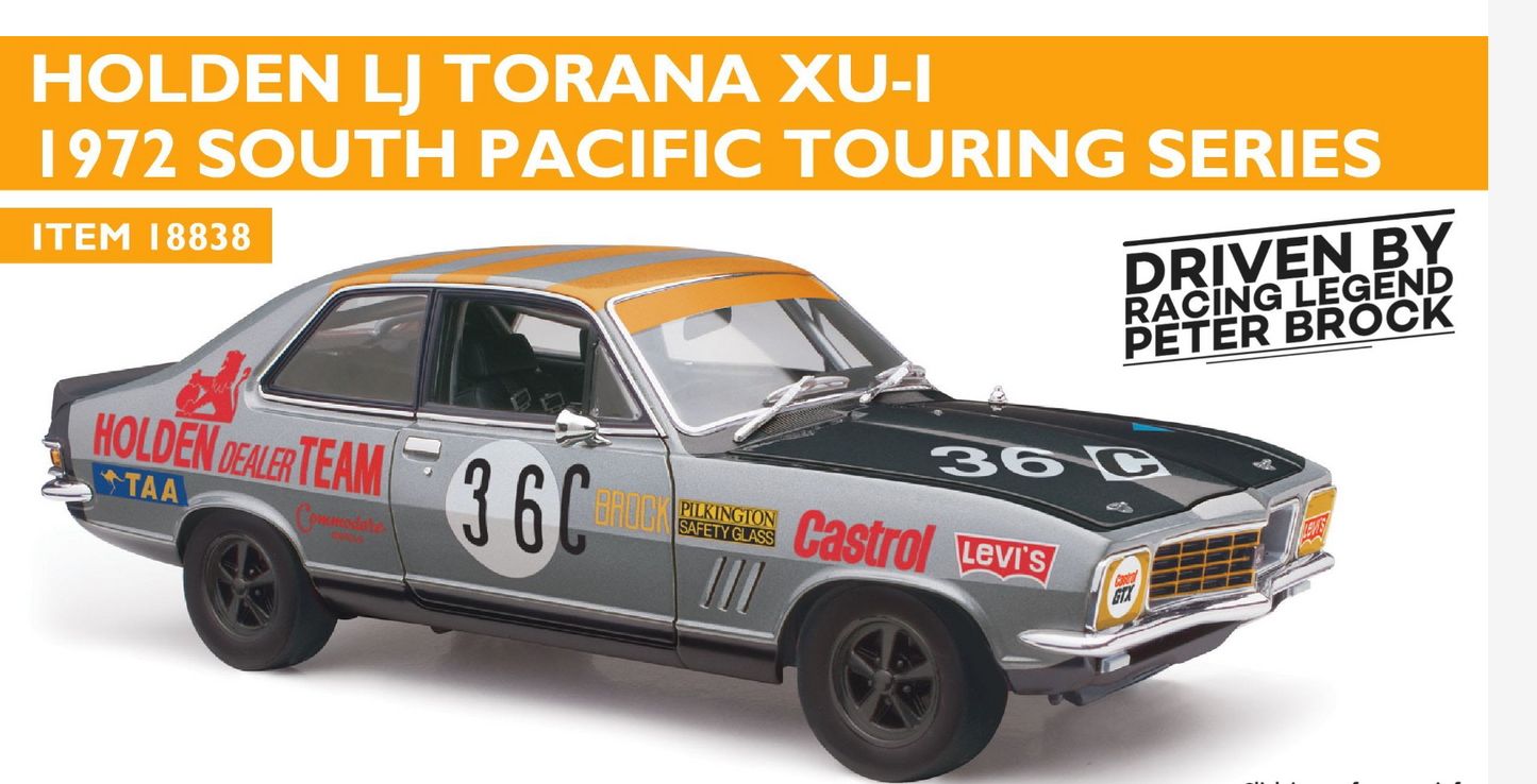 1:18 Classic Carlectables 1972 Torana LJ XU-1 South Pacific Touring - Peter Brock 18838