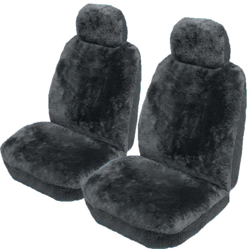 Custom Sheepskin Seat Covers Suits Toyota Landcruiser Ute/Wagon 70 Series 1/2009-On 22mm Charcoal Pair RIV6930CHA