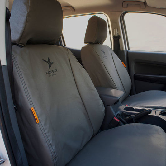 Black Duck Canvas Console & Seat Covers Suits Mitsubishi Pajero NT/NW/NX 7/2009-On Airbag Safe Grey