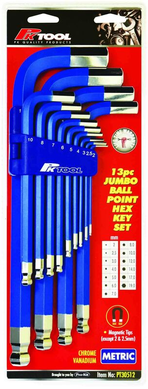 Hex Key Set - 13Pc Metric Extra Long With Magnets, Blue