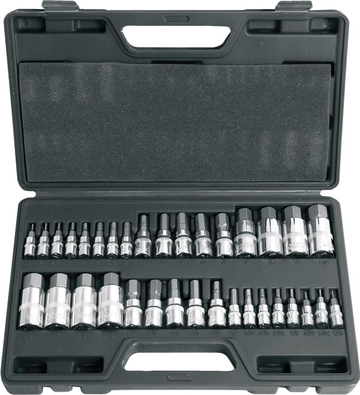 Socket Set - 34Pc 1/4 , 3/8  & 1/2  Dr Hex Bits Metric & Sae