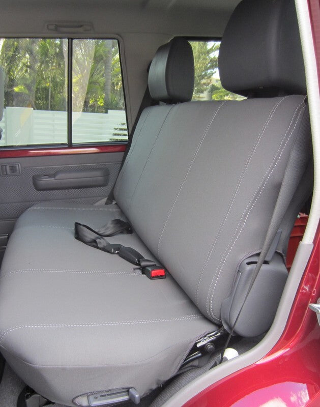 Wet Seat Grey Neoprene Seat Covers suits Toyota Landcruiser 79 Series Dual Cab 10/1999-On White Stitching